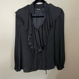 DO+BE Black Ruffle Long Sleeve Satin Blouse Size Small casual comfort everyday